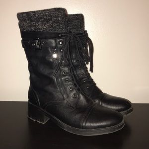 Black mid calf combat boot